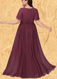 Adalyn A-line V-Neck Floor-Length Chiffon Bridesmaid Dress UKP0019359