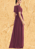 Adalyn A-line V-Neck Floor-Length Chiffon Bridesmaid Dress UKP0019359