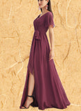 Adalyn A-line V-Neck Floor-Length Chiffon Bridesmaid Dress UKP0019359