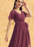 Adalyn A-line V-Neck Floor-Length Chiffon Bridesmaid Dress UKP0019359