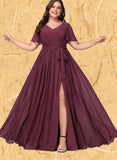 Adalyn A-line V-Neck Floor-Length Chiffon Bridesmaid Dress UKP0019359