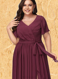 Adalyn A-line V-Neck Floor-Length Chiffon Bridesmaid Dress UKP0019359