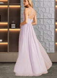 Cara A-line V-Neck Asymmetrical Chiffon Bridesmaid Dress With Ruffle UKP0019361