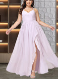 Cara A-line V-Neck Asymmetrical Chiffon Bridesmaid Dress With Ruffle UKP0019361