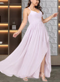 Cara A-line V-Neck Asymmetrical Chiffon Bridesmaid Dress With Ruffle UKP0019361