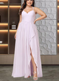 Cara A-line V-Neck Asymmetrical Chiffon Bridesmaid Dress With Ruffle UKP0019361