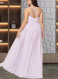 Cara A-line V-Neck Asymmetrical Chiffon Bridesmaid Dress With Ruffle UKP0019361