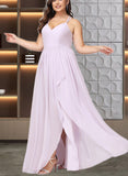 Cara A-line V-Neck Asymmetrical Chiffon Bridesmaid Dress With Ruffle UKP0019361