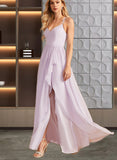 Cara A-line V-Neck Asymmetrical Chiffon Bridesmaid Dress With Ruffle UKP0019361