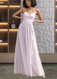 Cara A-line V-Neck Asymmetrical Chiffon Bridesmaid Dress With Ruffle UKP0019361