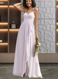 Cara A-line V-Neck Asymmetrical Chiffon Bridesmaid Dress With Ruffle UKP0019361