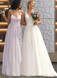 Cara A-line V-Neck Asymmetrical Chiffon Bridesmaid Dress With Ruffle UKP0019361