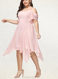 Cali A-line Square Asymmetrical Chiffon Bridesmaid Dress With Ruffle UKP0019362