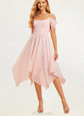 Cali A-line Square Asymmetrical Chiffon Bridesmaid Dress With Ruffle UKP0019362