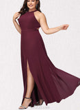 Mckenzie A-line High Neck Floor-Length Chiffon Bridesmaid Dress UKP0019364