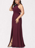 Mckenzie A-line High Neck Floor-Length Chiffon Bridesmaid Dress UKP0019364