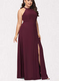 Mckenzie A-line High Neck Floor-Length Chiffon Bridesmaid Dress UKP0019364