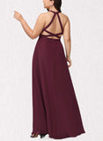 Mckenzie A-line High Neck Floor-Length Chiffon Bridesmaid Dress UKP0019364