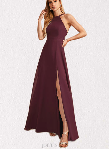 Mckenzie A-line High Neck Floor-Length Chiffon Bridesmaid Dress UKP0019364