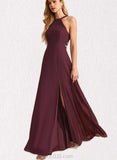 Mckenzie A-line High Neck Floor-Length Chiffon Bridesmaid Dress UKP0019364