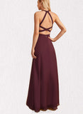 Mckenzie A-line High Neck Floor-Length Chiffon Bridesmaid Dress UKP0019364