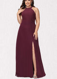 Mckenzie A-line High Neck Floor-Length Chiffon Bridesmaid Dress UKP0019364