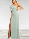 Kaitlin Trumpet/Mermaid One Shoulder Floor-Length Chiffon Bridesmaid Dress With Ruffle UKP0019365