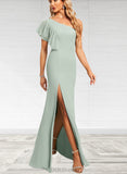 Kaitlin Trumpet/Mermaid One Shoulder Floor-Length Chiffon Bridesmaid Dress With Ruffle UKP0019365