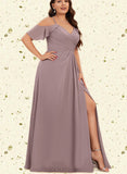 Sibyl A-line Cold Shoulder V-Neck Floor-Length Chiffon Bridesmaid Dress With Pleated UKP0019366