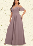 Sibyl A-line Cold Shoulder V-Neck Floor-Length Chiffon Bridesmaid Dress With Pleated UKP0019366