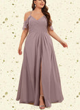 Sibyl A-line Cold Shoulder V-Neck Floor-Length Chiffon Bridesmaid Dress With Pleated UKP0019366