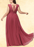 Veronica A-line V-Neck Floor-Length Chiffon Bridesmaid Dress With Ruffle UKP0019368