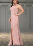 Isis A-line High Neck Floor-Length Chiffon Lace Bridesmaid Dress UKP0019370