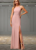 Isis A-line High Neck Floor-Length Chiffon Lace Bridesmaid Dress UKP0019370