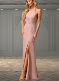 Isis A-line High Neck Floor-Length Chiffon Lace Bridesmaid Dress UKP0019370