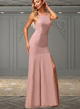 Isis A-line High Neck Floor-Length Chiffon Lace Bridesmaid Dress UKP0019370