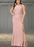 Isis A-line High Neck Floor-Length Chiffon Lace Bridesmaid Dress UKP0019370