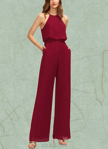 Bridget Jumpsuit/Pantsuit Scoop Floor-Length Chiffon Bridesmaid Dress UKP0019371