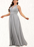 Millicent A-line V-Neck Floor-Length Chiffon Bridesmaid Dress With Bow Ruffle UKP0019372