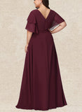 Elaina A-line Scoop Floor-Length Chiffon Bridesmaid Dress With Ruffle UKP0019373