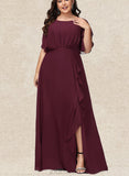 Elaina A-line Scoop Floor-Length Chiffon Bridesmaid Dress With Ruffle UKP0019373