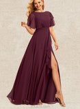 Elaina A-line Scoop Floor-Length Chiffon Bridesmaid Dress With Ruffle UKP0019373