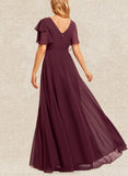 Elaina A-line Scoop Floor-Length Chiffon Bridesmaid Dress With Ruffle UKP0019373