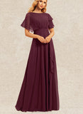 Elaina A-line Scoop Floor-Length Chiffon Bridesmaid Dress With Ruffle UKP0019373