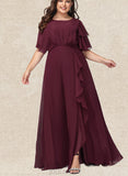 Elaina A-line Scoop Floor-Length Chiffon Bridesmaid Dress With Ruffle UKP0019373