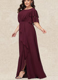 Elaina A-line Scoop Floor-Length Chiffon Bridesmaid Dress With Ruffle UKP0019373