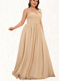 Aileen A-line One Shoulder Floor-Length Chiffon Bridesmaid Dress With Flower Ruffle UKP0019376