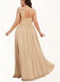 Aileen A-line One Shoulder Floor-Length Chiffon Bridesmaid Dress With Flower Ruffle UKP0019376