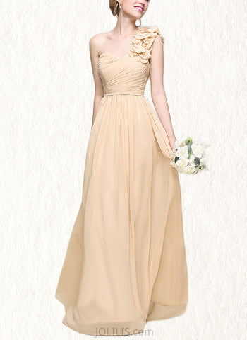 Aileen A-line One Shoulder Floor-Length Chiffon Bridesmaid Dress With Flower Ruffle UKP0019376