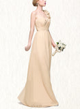 Aileen A-line One Shoulder Floor-Length Chiffon Bridesmaid Dress With Flower Ruffle UKP0019376